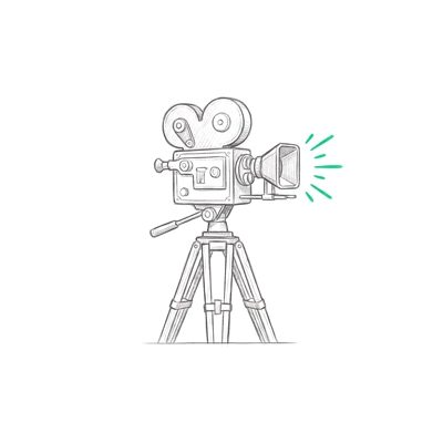 Gezeichnetes Icon: Filmkamera auf Stativ mit farbigem Lichtstrahl